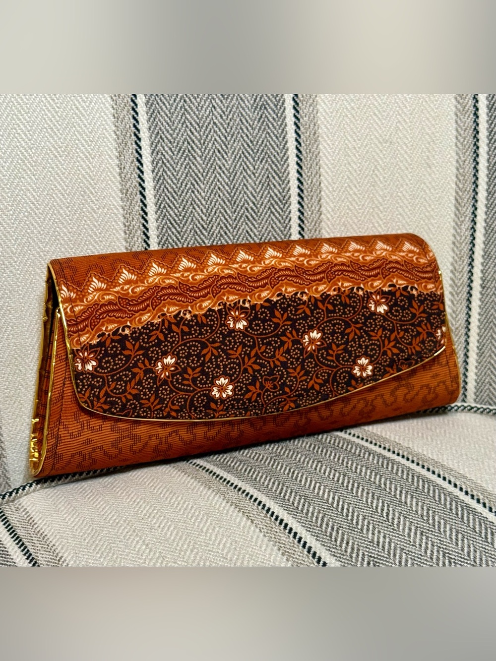 Women's Brown Floral Embossed Clutch Bag
